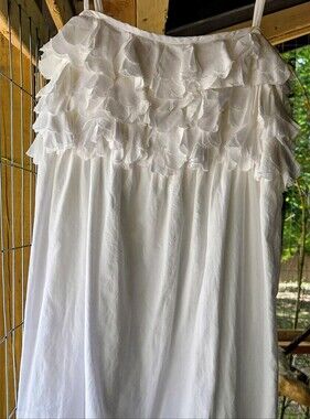 White Ruffled Cotton Mini Dress Spaghetti Strap Tiered Bust Size [S]